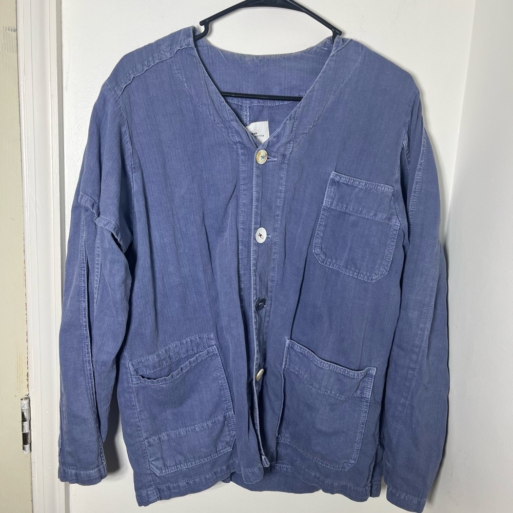 Zara Woman Premium Denim Collection Linen Cotton Blue Utility Jacket M